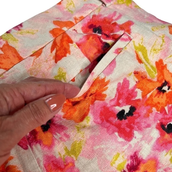ANN TAYLOR LOFT Linen Blend Floral Orange Pink Green Women's Shorts Size 6 - Picture 12 of 16